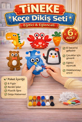 TİNEKE 6 Adet Çocuklar Için Kendin Yap Montessori Keçe Dikiş El Sanatları Set...