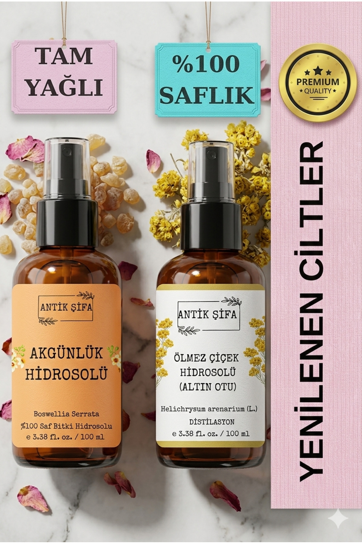 Akgünlük Suyu Ölmez Çiçek Suyu (100ml+100ml) - Doğal Ak günlük, Sığla ve Ölmez Çiçek Hidrosolü — akgünlükÖlmezçiçek