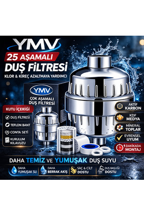YMV 25 Aşamalı Duş Banyo Filtresi Kireç Önleyici Klor Azaltıcı Filtreli Duş B...
