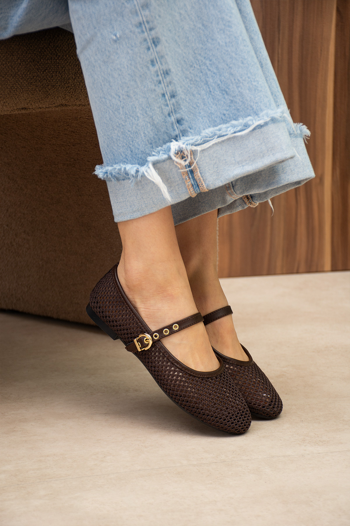 TexFoot  Lydia Fileli Nefes Alabilen Yumuşak Taban Memory Foam Ortopedik Tabanlı Kadın Babet Ayakkabı