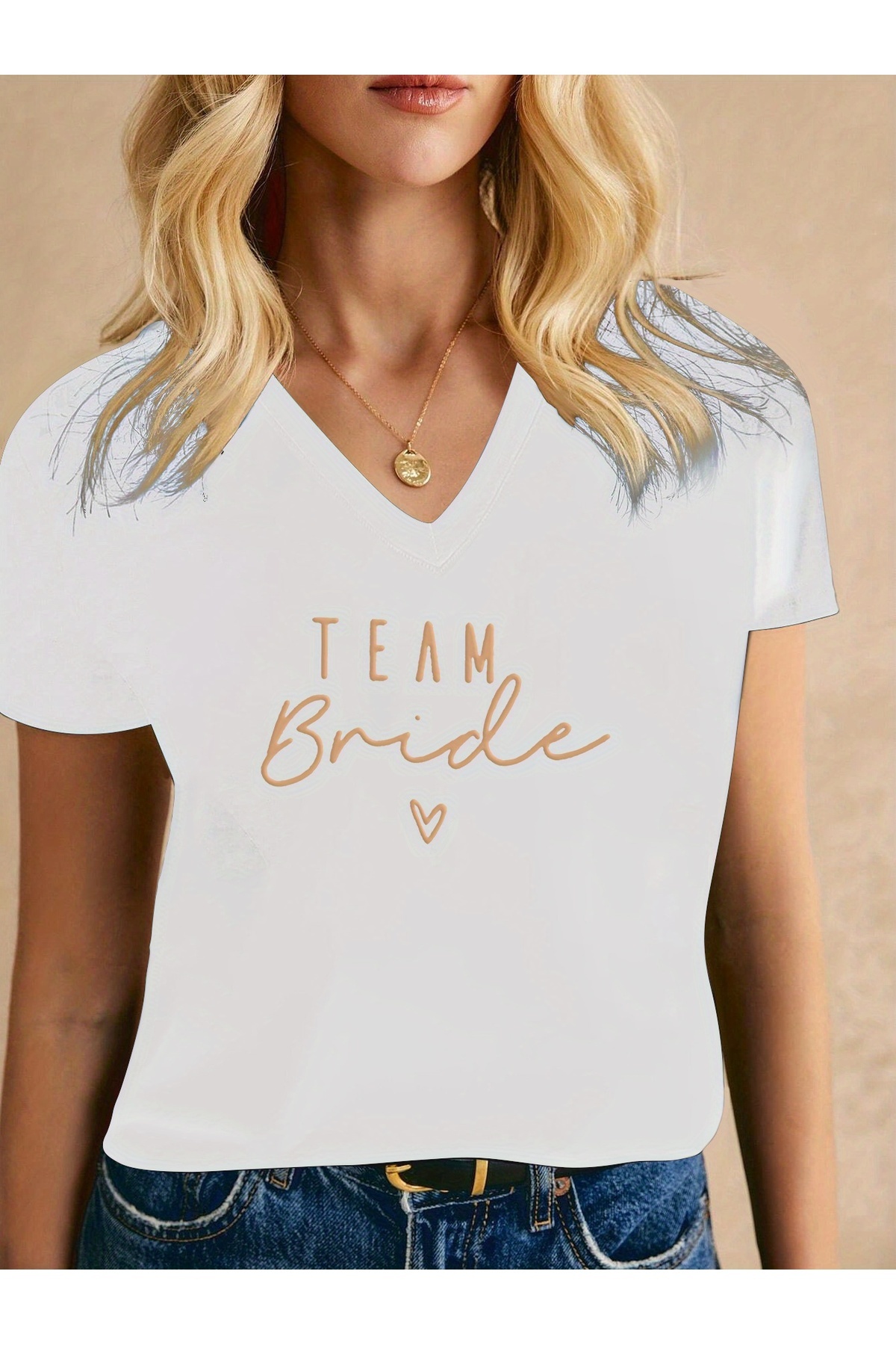 mercoledi Women's Gelin Bride Printed V-Neck Sleeved Regular Fit T-Shirt