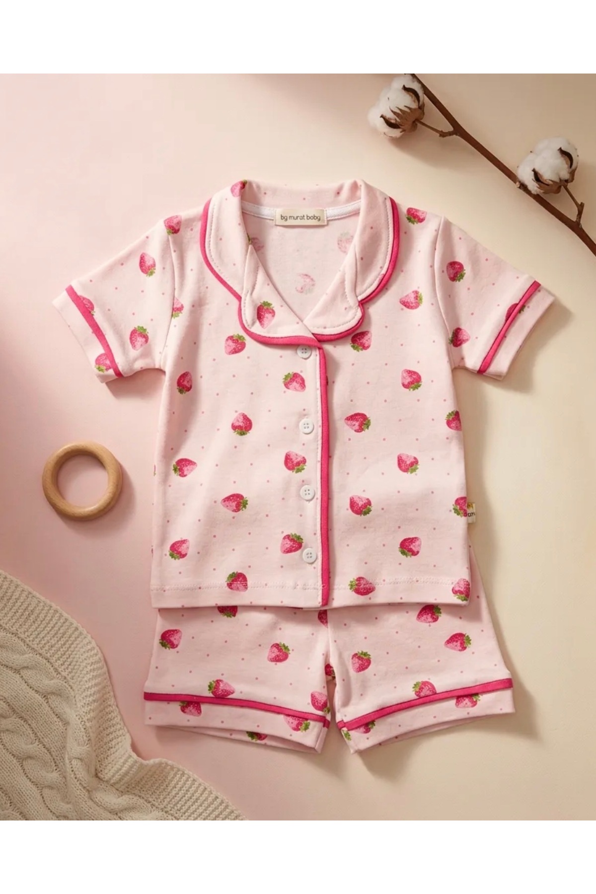 ULTİMA BABY Kız Bebek Çilek Desenli Pijama Takımı -Pembe fotoğrafı 5 (önizleme)