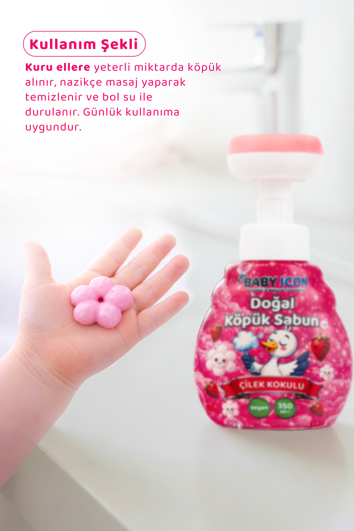 Baby İcon 2li Yedek Dolum - Doğal Çocuk Köpük Sabun 350 ml Çilek Kokulu fotoğrafı 7 (önizleme)