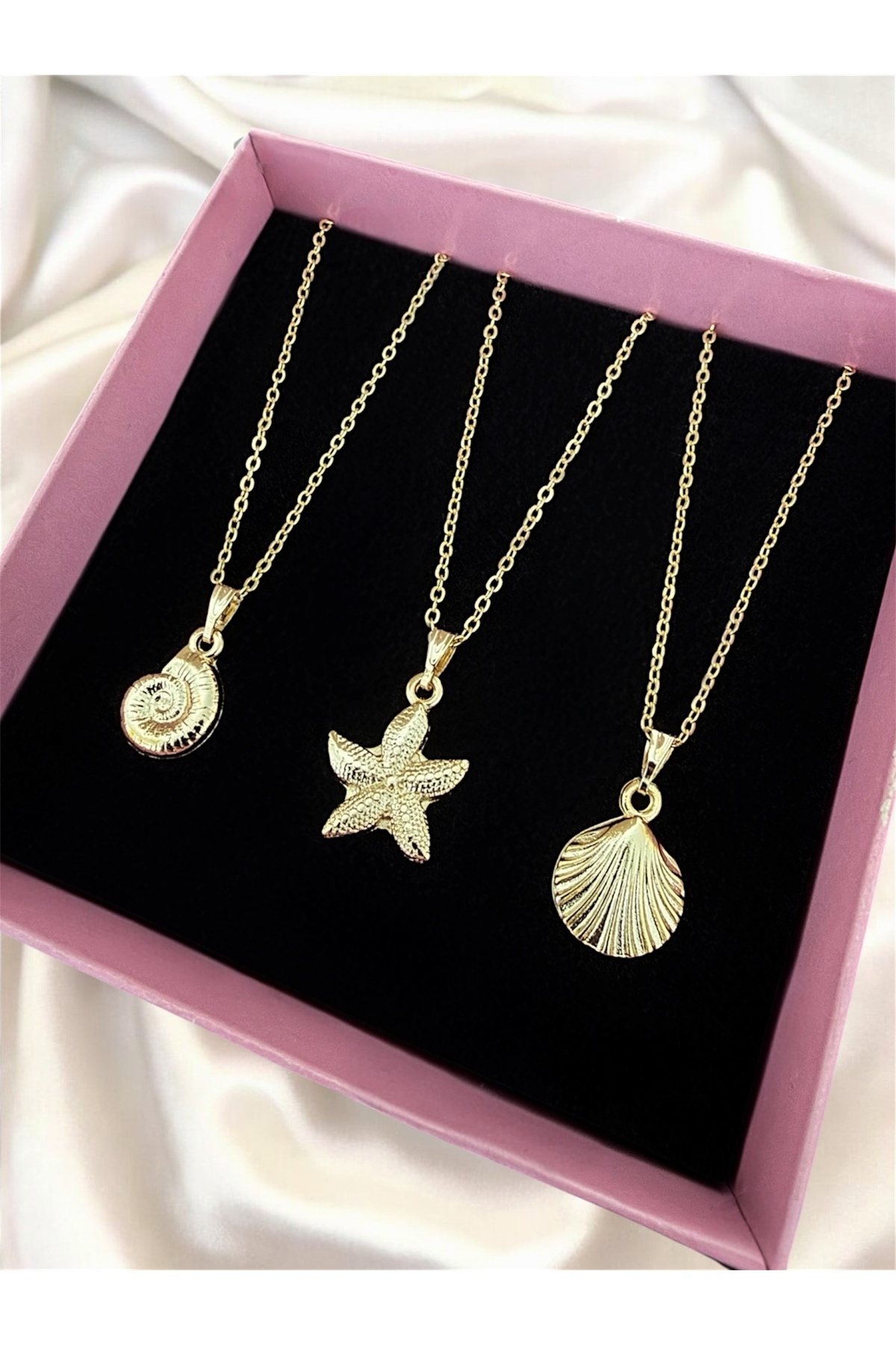 Gold Color 3-Piece Starfish Seashell Combination Set Necklace