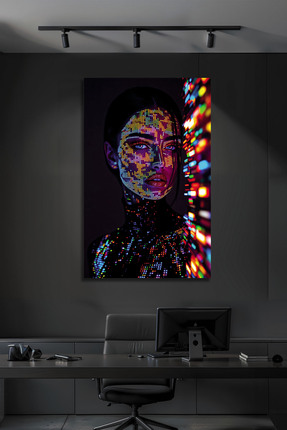 B&G DESIGN Neon Işık Efektli Kadın Portresi Lüks Temperli Dekoratif Cam Tablo