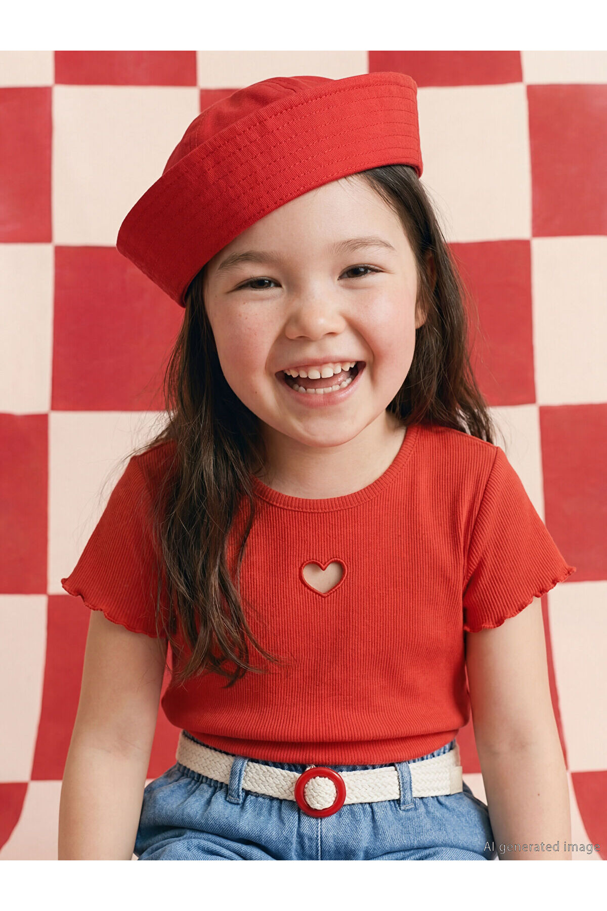 LC Waikiki LCW Kids Kırmızı Kalp Detaylı Kız Çocuk Fitilli Tişört