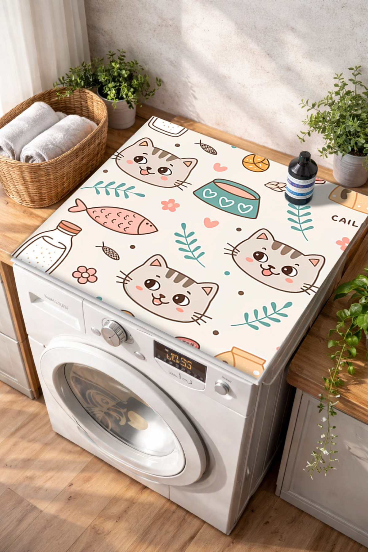 Getcarpet Çamaşır Makinesi ve Kurutma Makinesi Örtüsü Kaymaz Yıkanabilir Makine Üstü Koruma Pedi Dekoratif Mat
