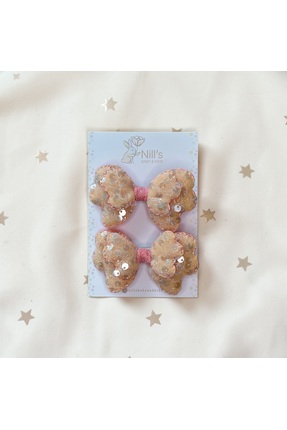 Nills Baby & Kids Payetli Fiyonk Toka Set - Somon & Pembe Sim Detaylı 2'li