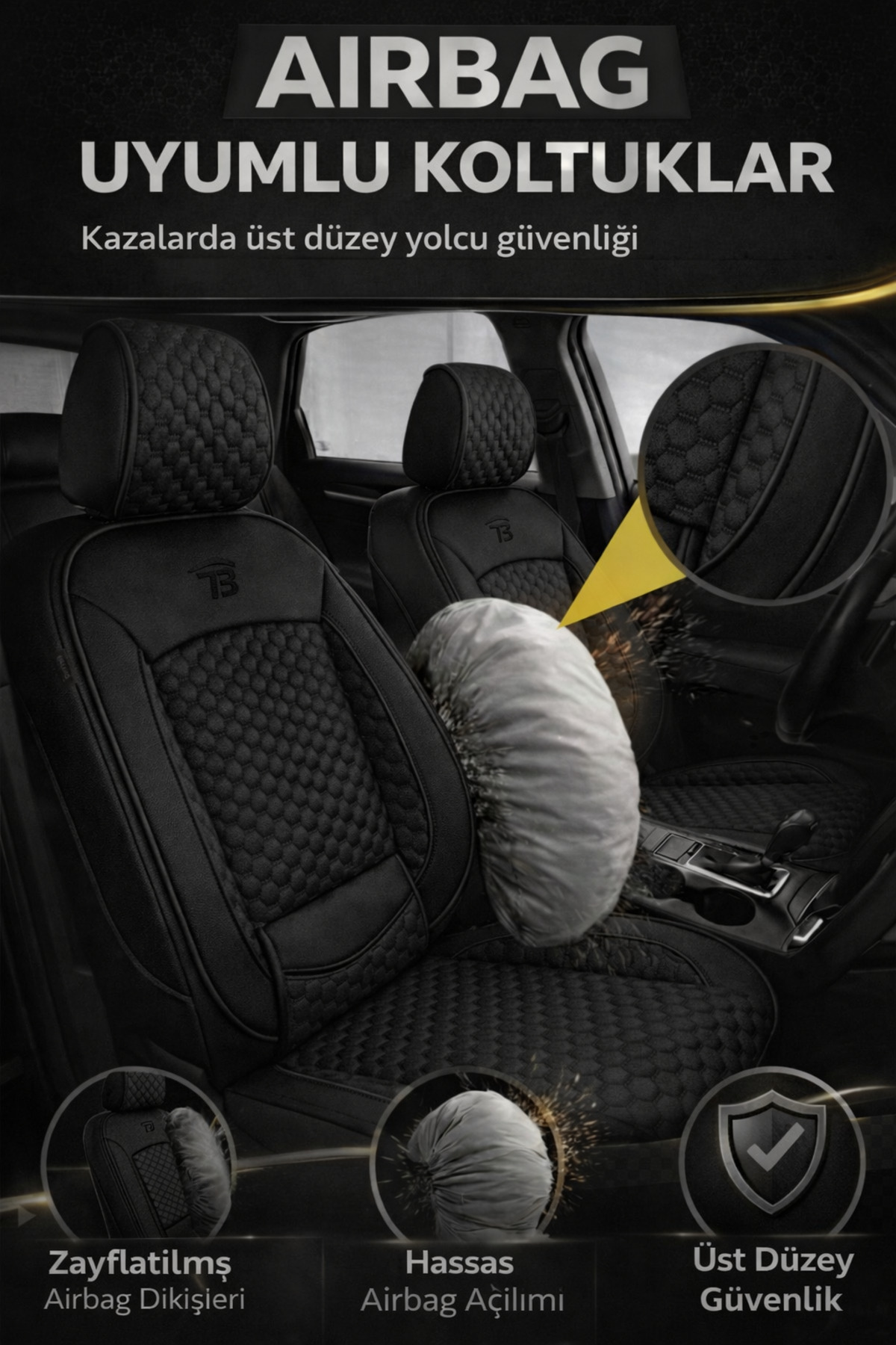 Jeep Cherokee 2011-2015 2+1 Arka Sırt Oturak Uyumlu Altay Serisi Siyah Koltuk Kılıfı — alternatif görsel
