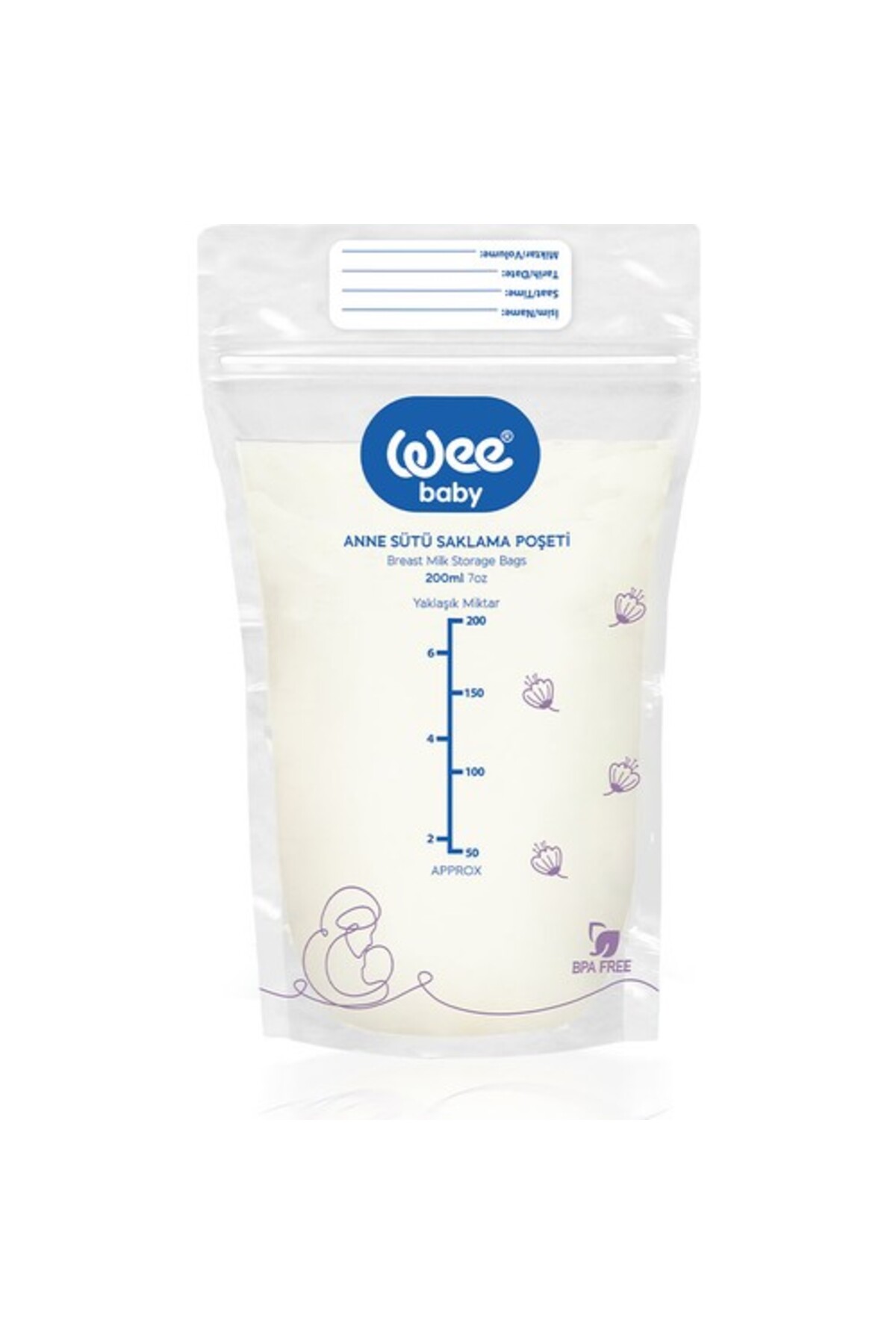 Wee Baby Anne Sütü Saklama Poşeti 20 Adet BPA İçermeyen Dondurucuya Uygun 200 ml fotoğrafı 2 (önizleme)