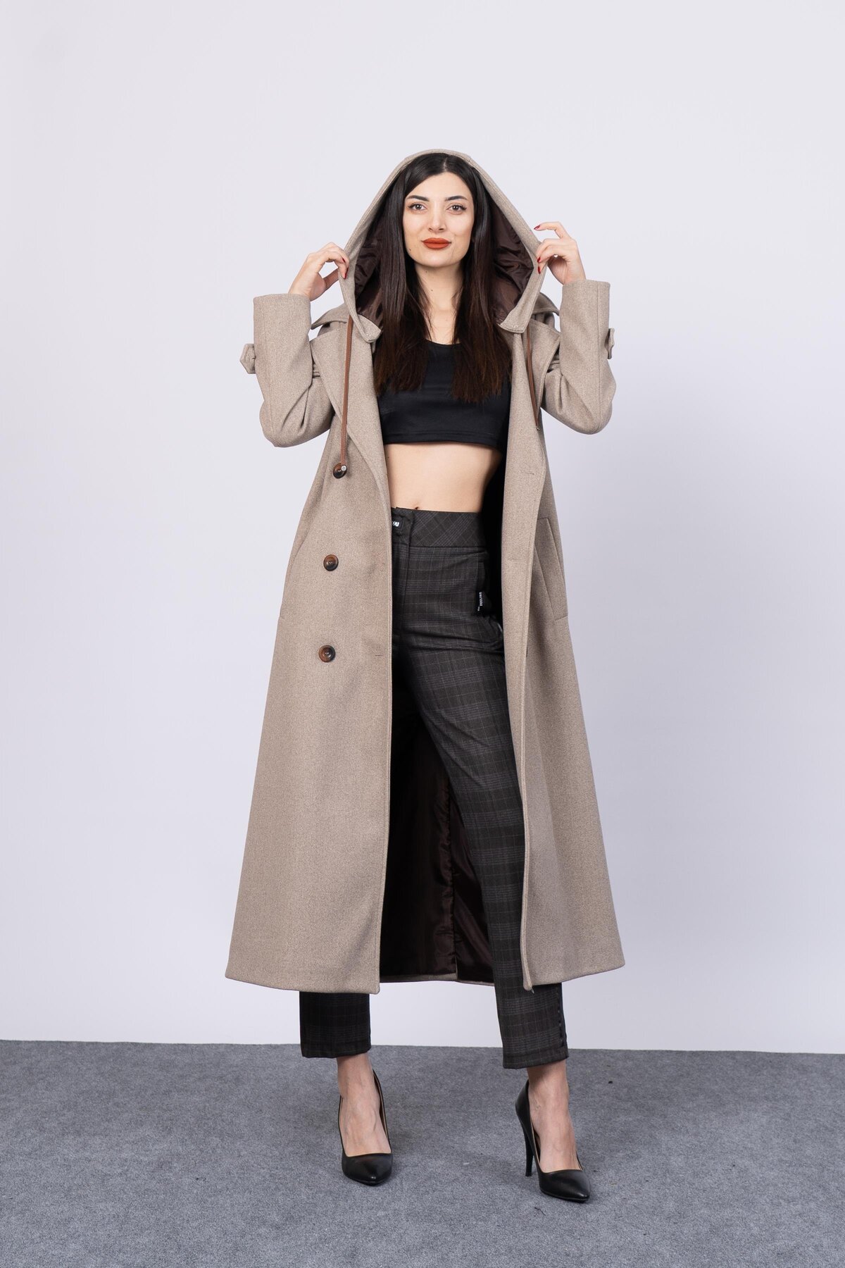 Marjinal  Kadın Kapişonlu astarllı Kaban - Görsel 2