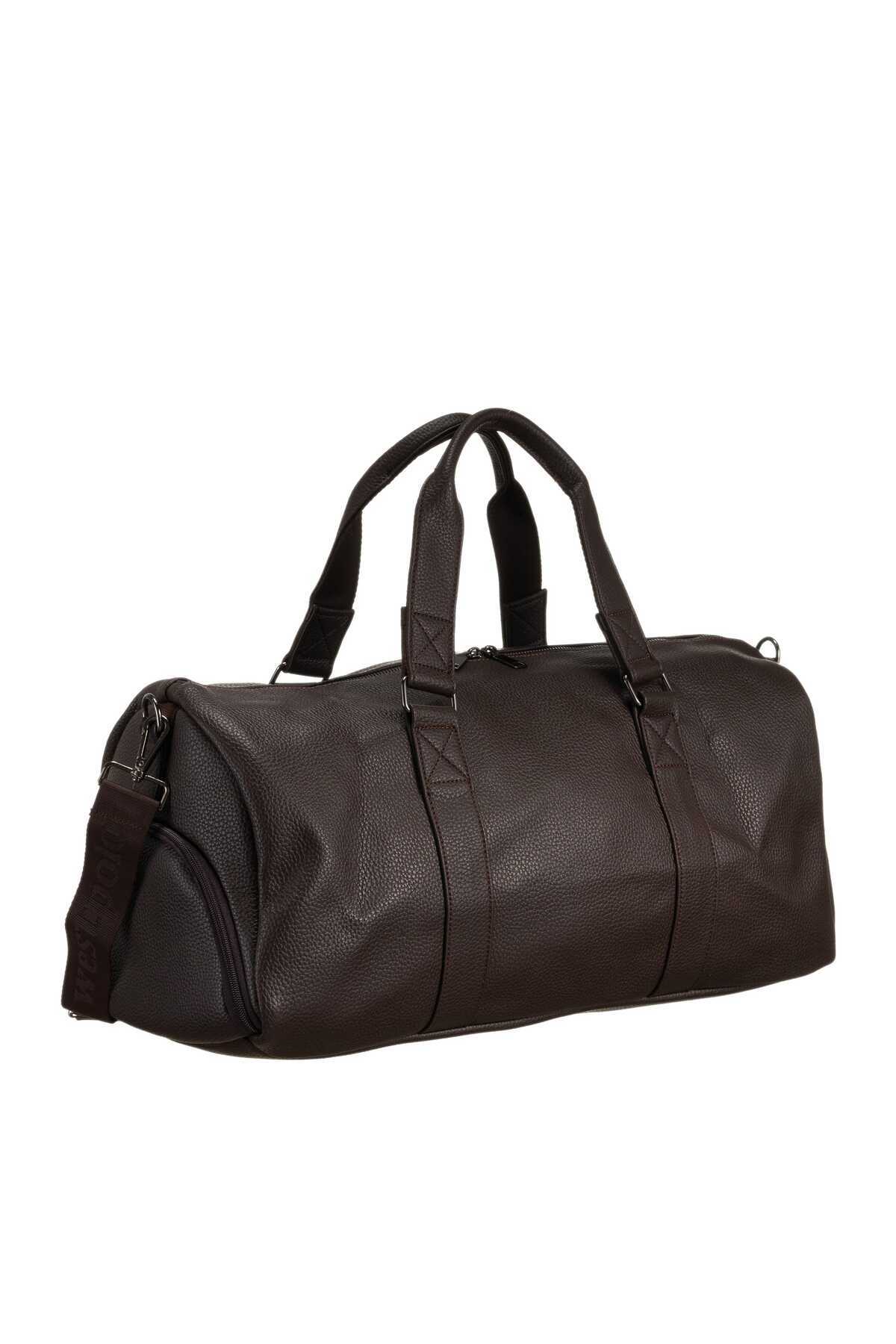 Westpolo  Vegan Deri Şık ve Fonksiyonel Seyahat Valiz ve Modern Erkek Spor Çantası - Kahverengi - Görsel 5