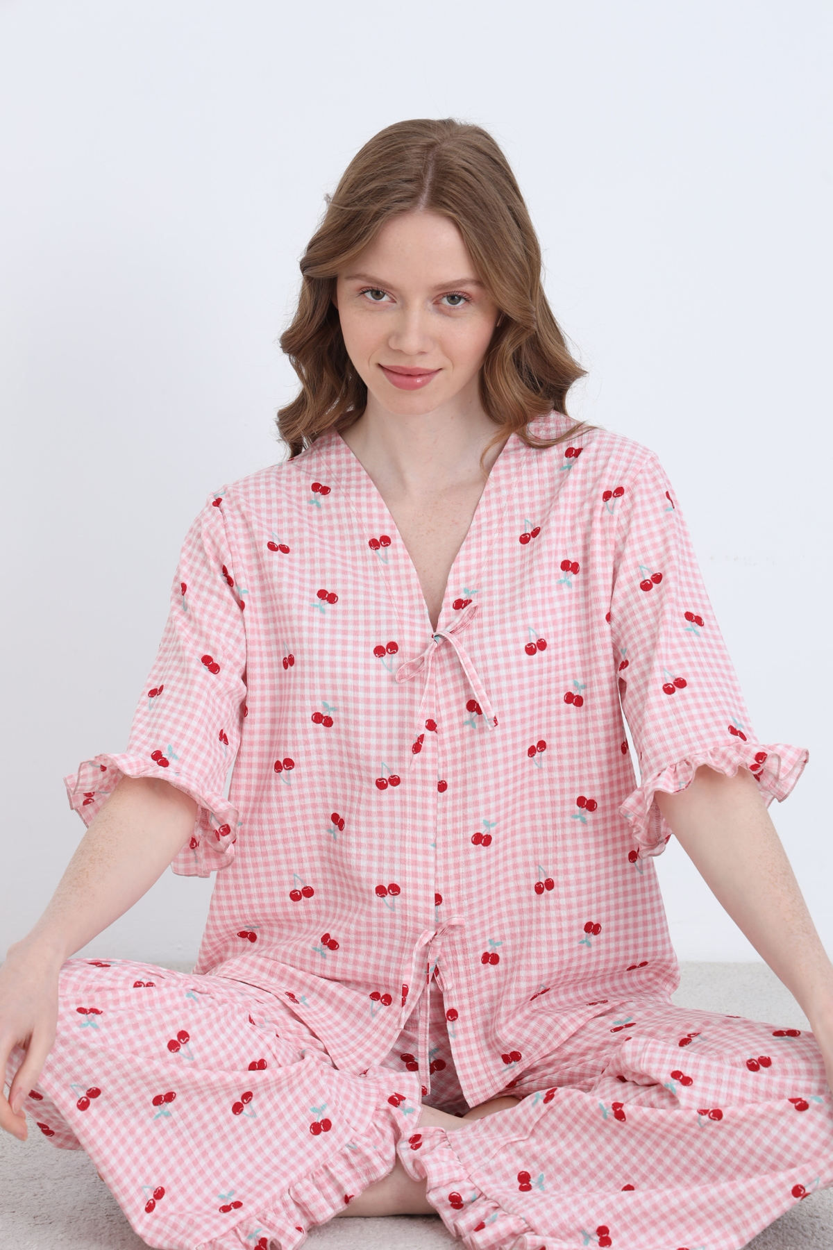 ELİTOL  Bürümcük Örme Bağlamalı Kadın Sabahlık Pijama Takımı