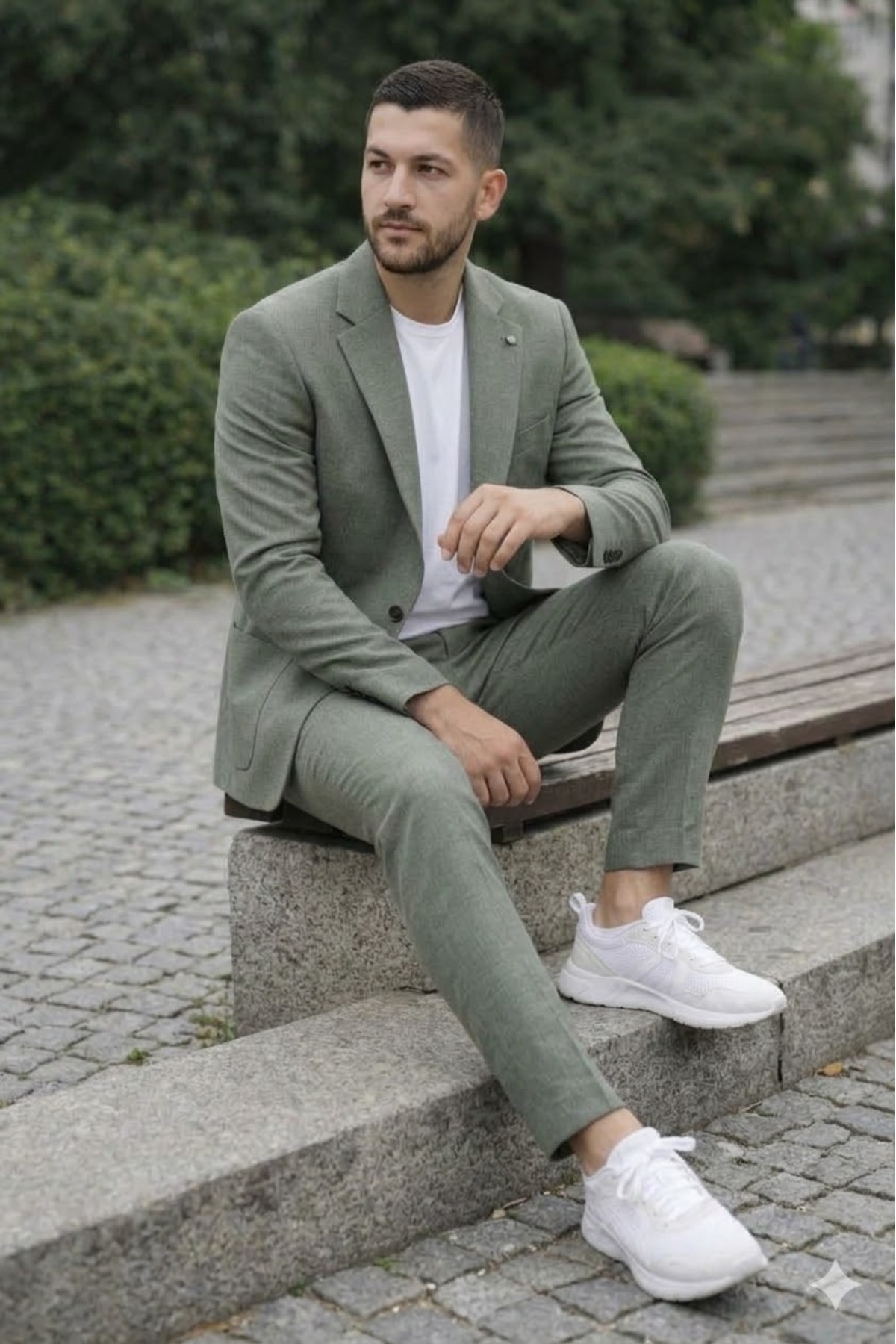 İtalyan Kesim Takım Elbise Krem Spor İpli - Slım Fıt — خاکی SA5644 — تصویر 2 از 3