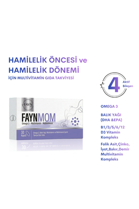 FAYNMED FAYNMOM Omega 3, Demir, Folik Asit İçeren Gebelik Öncesi ve Dönemi Mu...