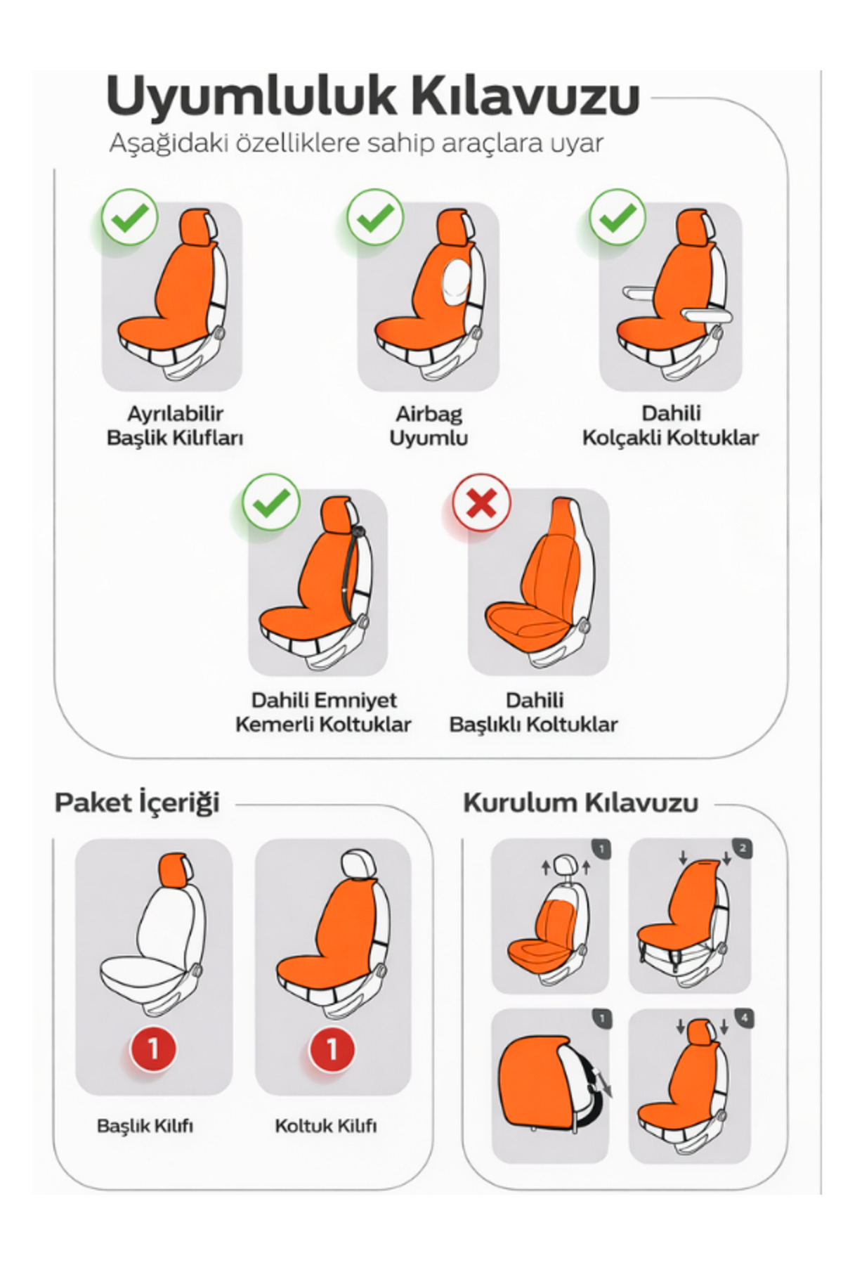 Oto Koltuk Kılıfı Tay Tüyü 4 Katmanlı Minder Tekli Ön – Terletmez,Kaymaz,Su Geçirmez,Airbag Uyumlu