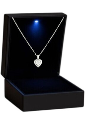 ank tasarım anka mücevherat IŞIKLI KUTUDA 925 AYAR GÜMÜŞ KALP KADIN KOLYE (be...