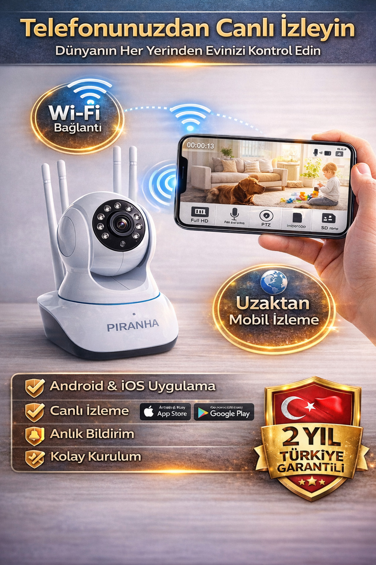 POLYBOTUM Piranha 9625 WiFi IP Kamera 1080P Güvenlik Kamerası Gece Görüşlü Bebek İzleme Kamera fotoğrafı 5 (önizleme)