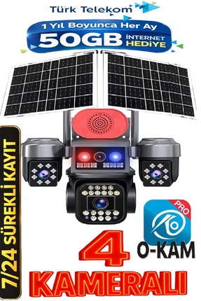 TRCharger 4 Kameralı 20MP 4G Çift Güneş Panel AOV Çakar Led TurkTelekom 1 Yıl...