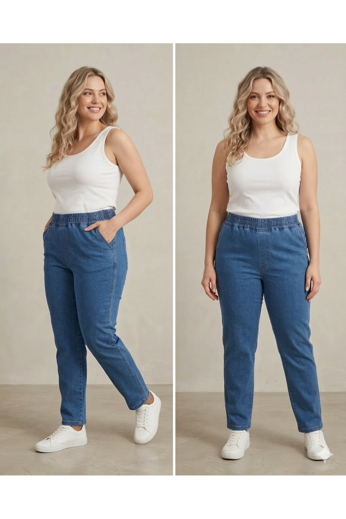 Butik  BELİ LASTİKLİ LİGRALI BÜYÜK-KÜÇÜK BEDEN BORU PAÇA KOT PANTOLON