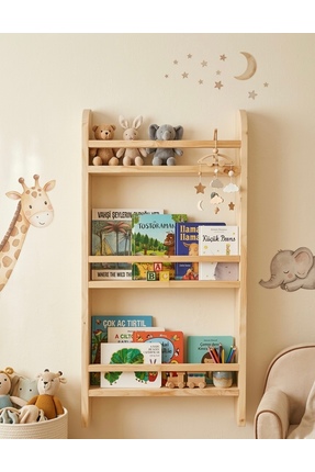 Wonderwoods Doğal Ahşap 3 Katlı Montessori Kitaplık