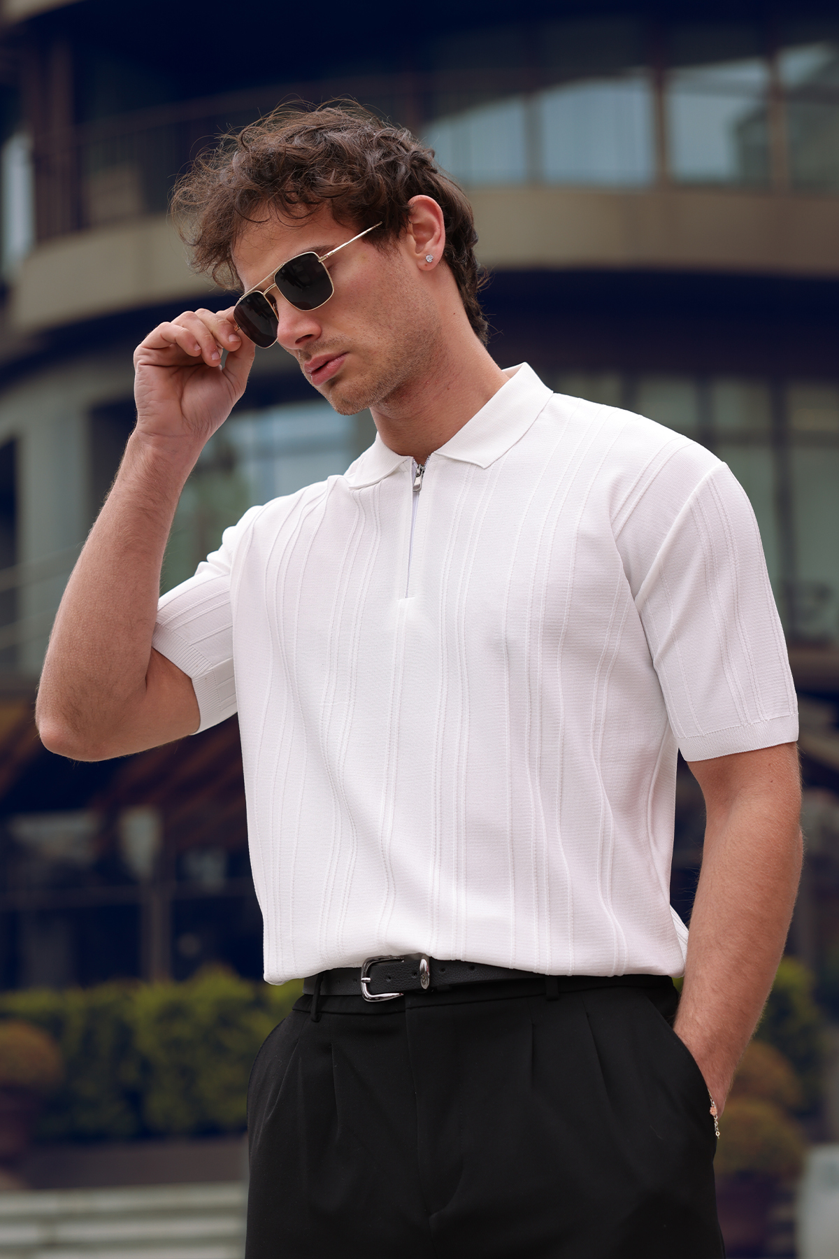 Men's Polo Neck Half Zipper T-Shirt
