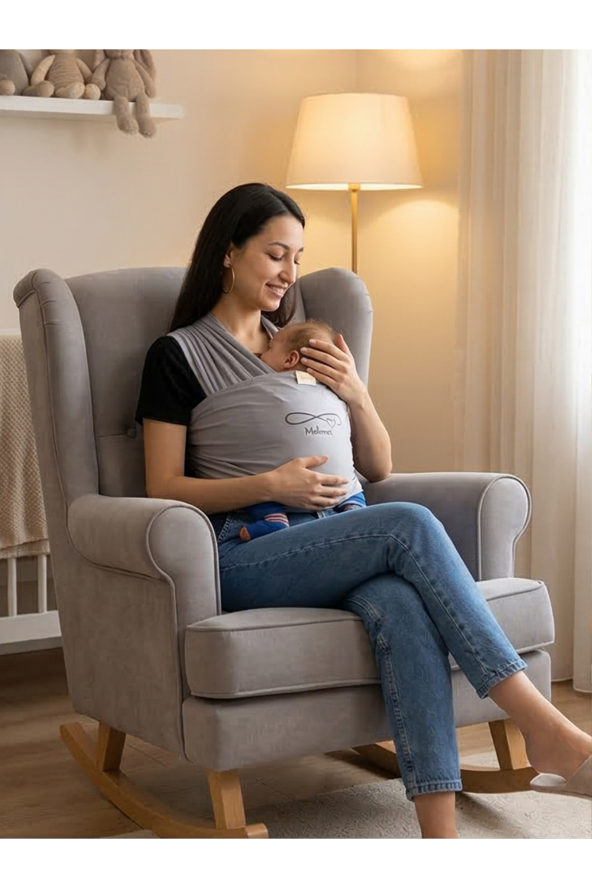 EGGBABY İsme Özel Tasarım Ergonomik Sling Bebek Taşıma Şalı Pamuk Kumaş Wrap Sling fotoğrafı 5 (önizleme)