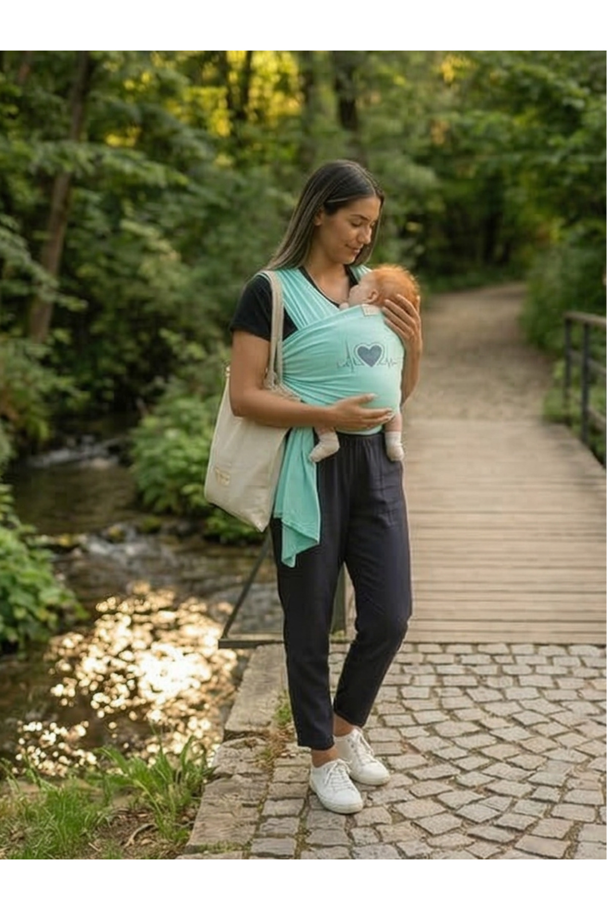 EGGBABY İsme Özel Tasarım Ergonomik Sling Bebek Taşıma Şalı Pamuk Kumaş Wrap Sling fotoğrafı 4 (önizleme)