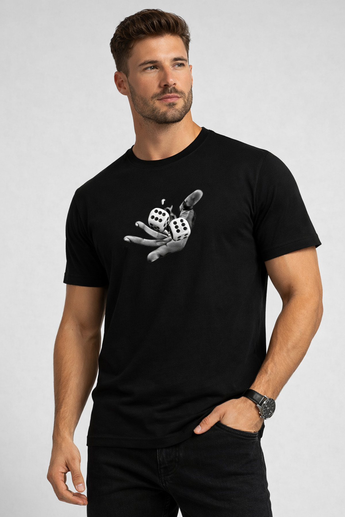 Trend Sizde Unisex crna Elzar Štampano okrugla kragna majica