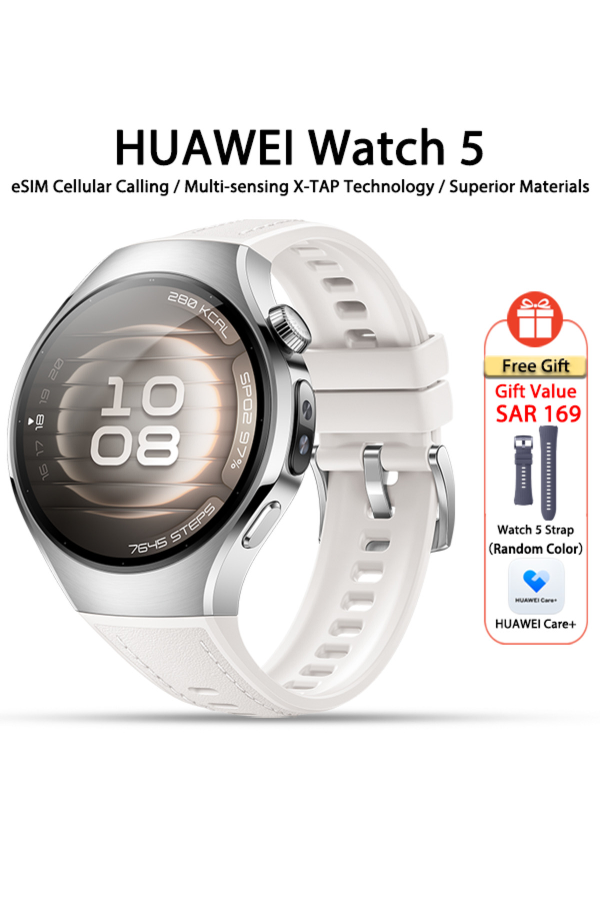 Smartwatch WATCH 5, eSIM chip, two battery modes, iOS and Android systems, HUAWEI Care+ service