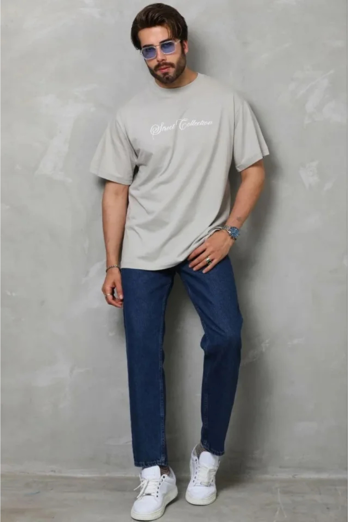 Erkek Baskılı T-Shirt Kısa Kol Bisiklet Yaka Regular Fit Rahat Kalıp Günlük Tişört - Gr