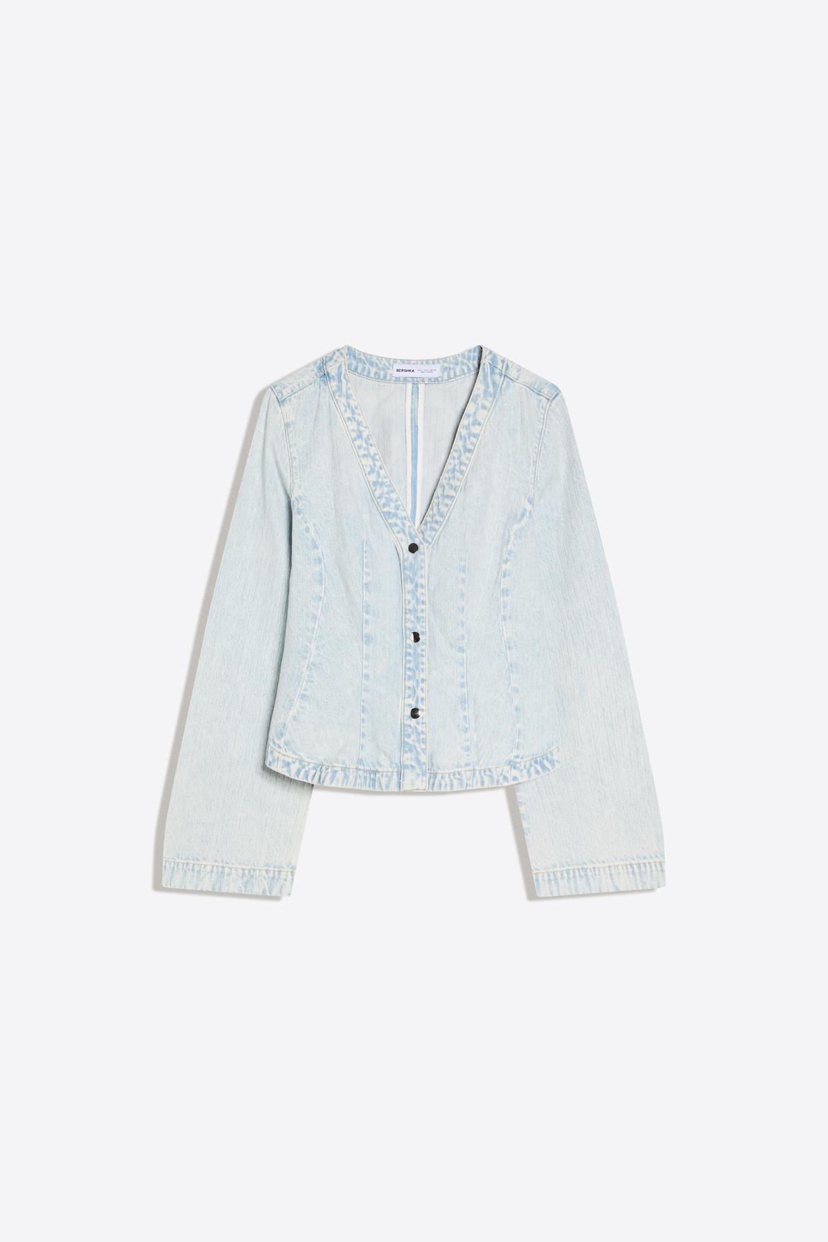 Bershka  Peplum çizgili denim ceket - Görsel 2