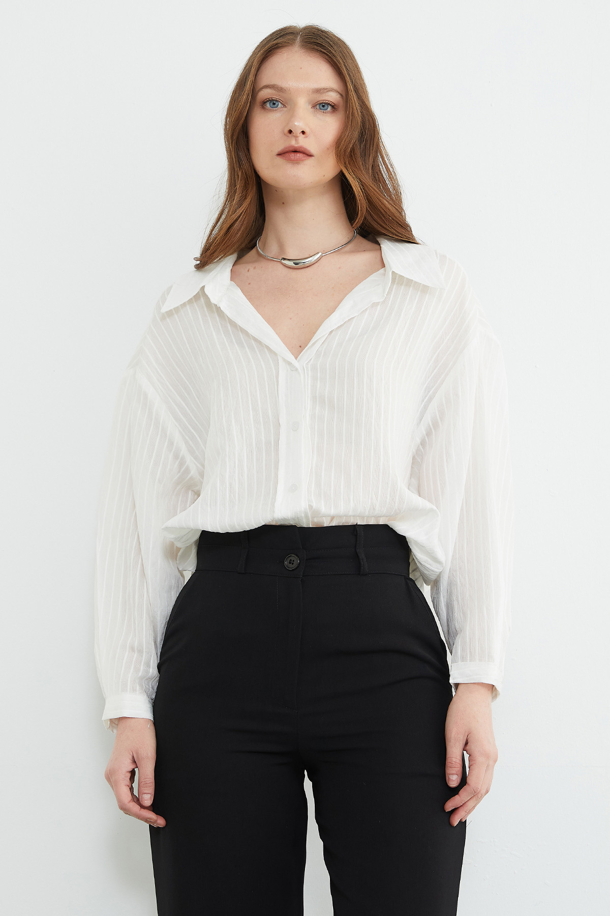 Fullamoda  Çizgili Jakarlı Salaş Gömlek - Görsel 3