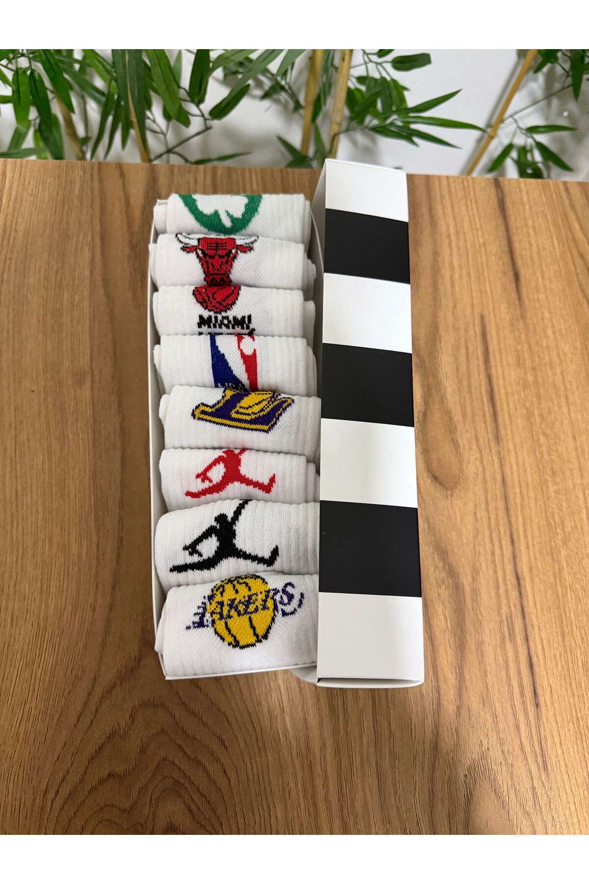 AyganStore Özel Kutulu 8’li Seri Basketbol Temali Kolej Tenis Çorap görsel 5