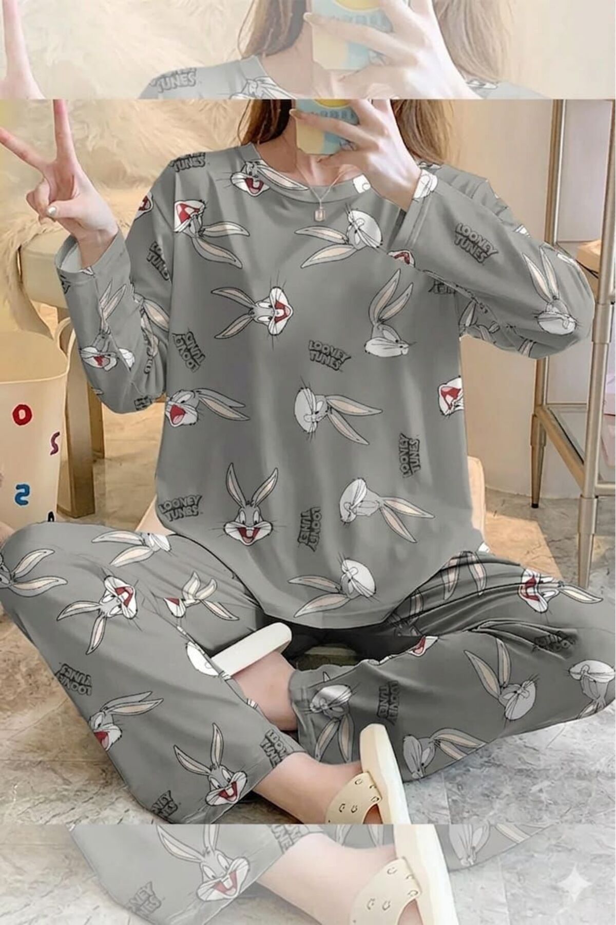 kuzey homewear Uzun Kollu Bugs Bunny Pijama Takımı