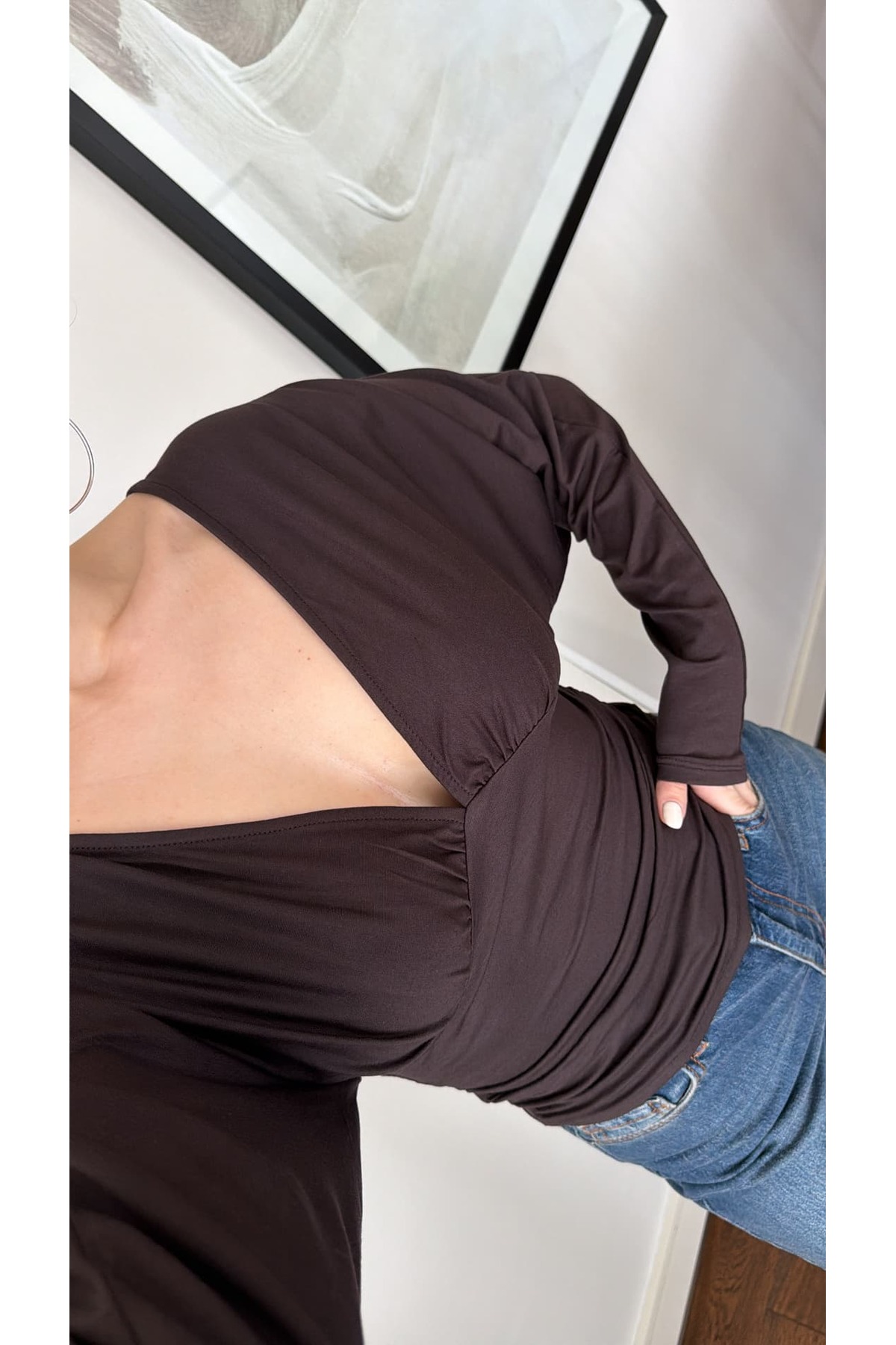 sinemkivanc co  V YAKA UZUN KOLLU BLUZ - Görsel 2