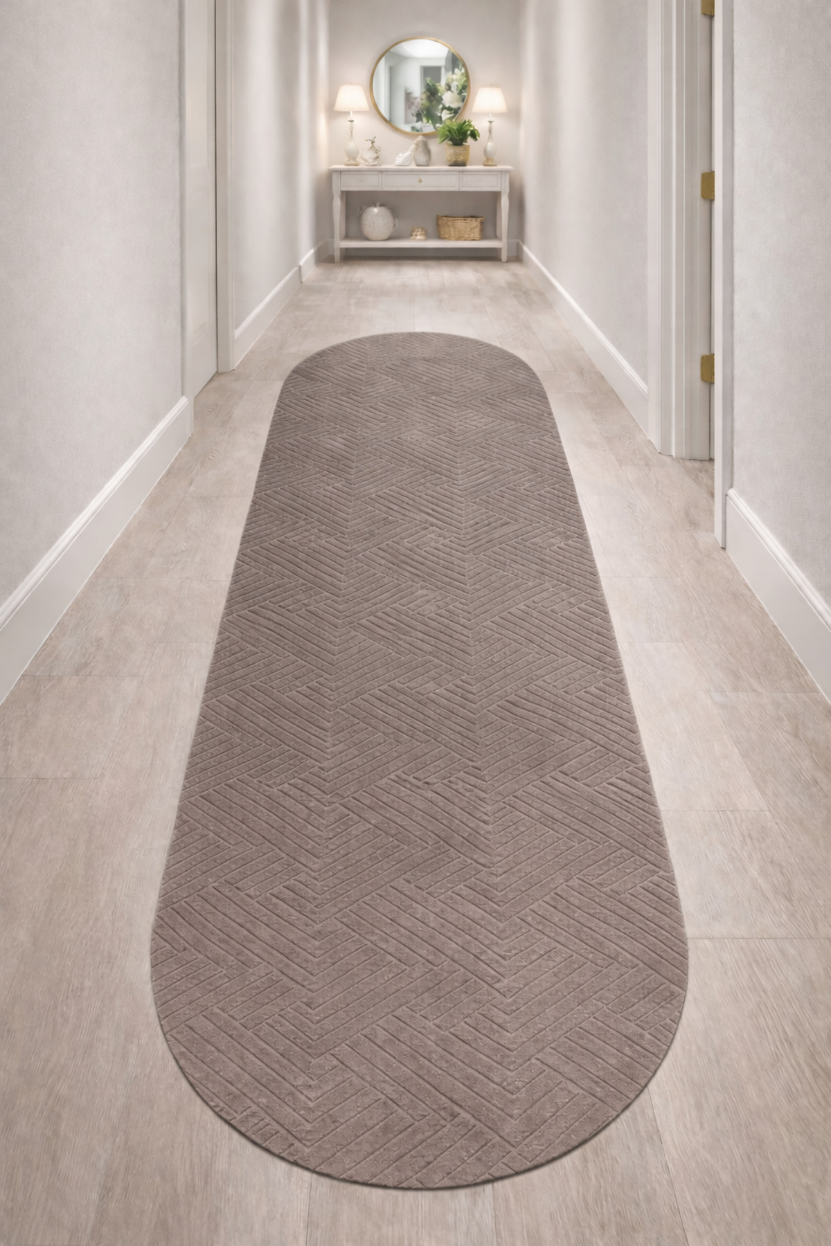Relief Oval Cut Joy Non-Slip Washable Living Room Kitchen Corridor Runner Carpet Rug MINK