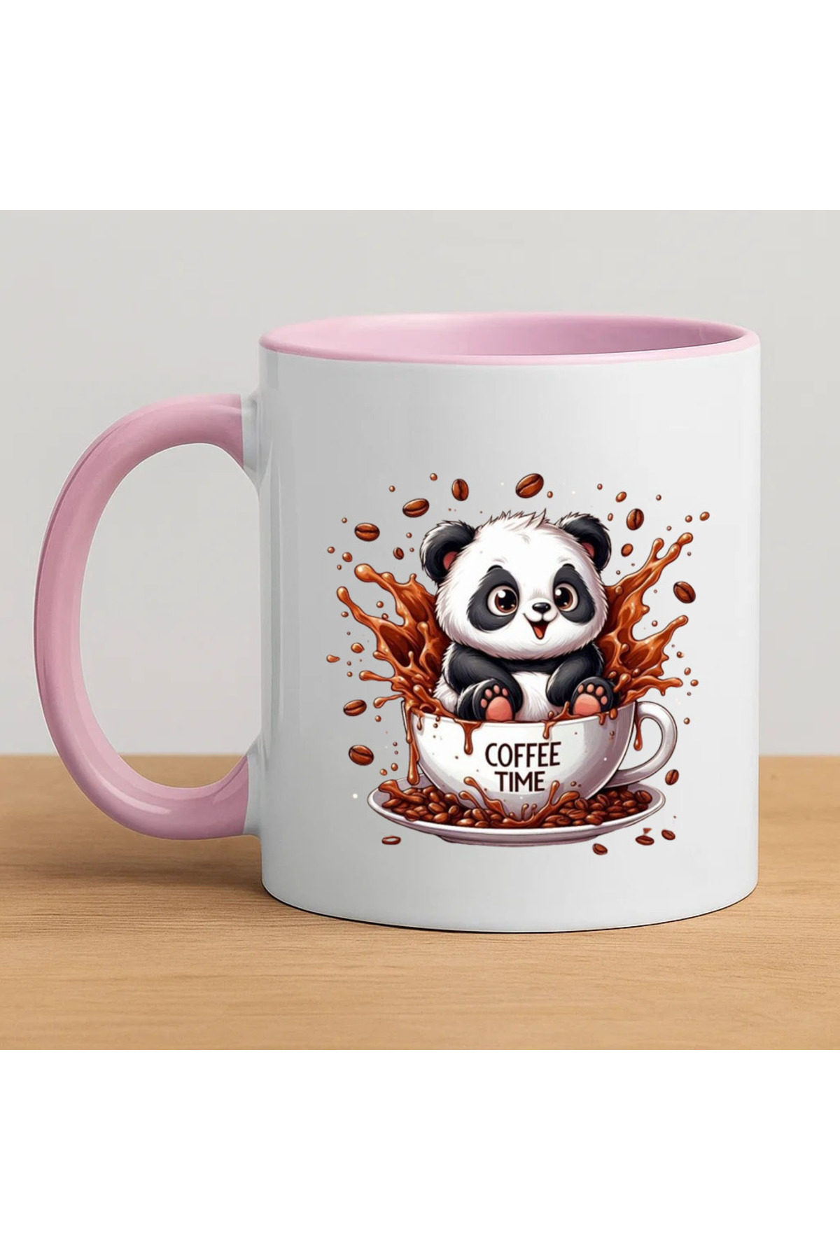 Pink Panda Pattern Mug with Inside and Handle