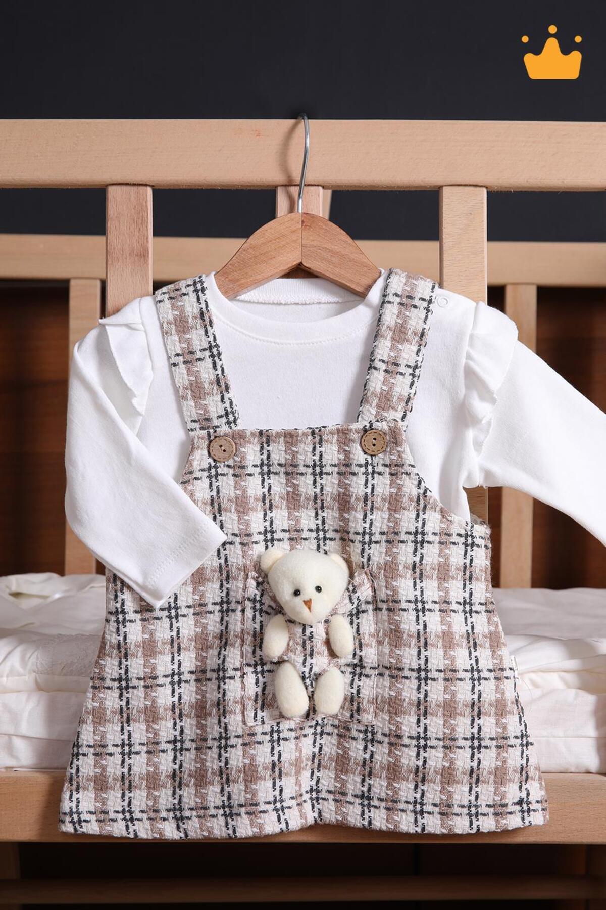 Empressco Şık Bayramlık Ayılı Oyun Arkadaşı Tüvit Kız Bebek Çocuk Badi Jile 2'li Oyuncaklı Elbise Tak fotoğrafı 2 (önizleme)