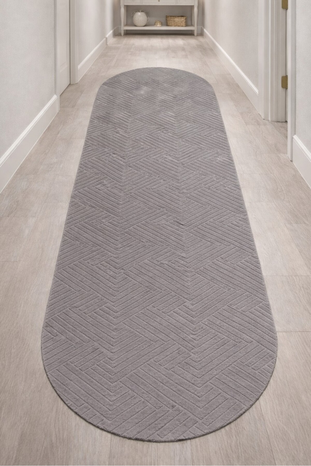 Relief Oval Cut Joy Non-Slip Washable Living Room Kitchen Corridor Runner Rug gray