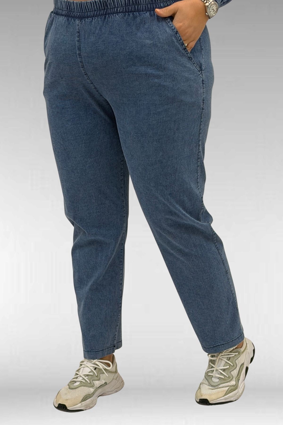 Eslina  67042 Büyük Beden Kolları Lastikli Pantolonlu Takım - Lacivert - Görsel 4