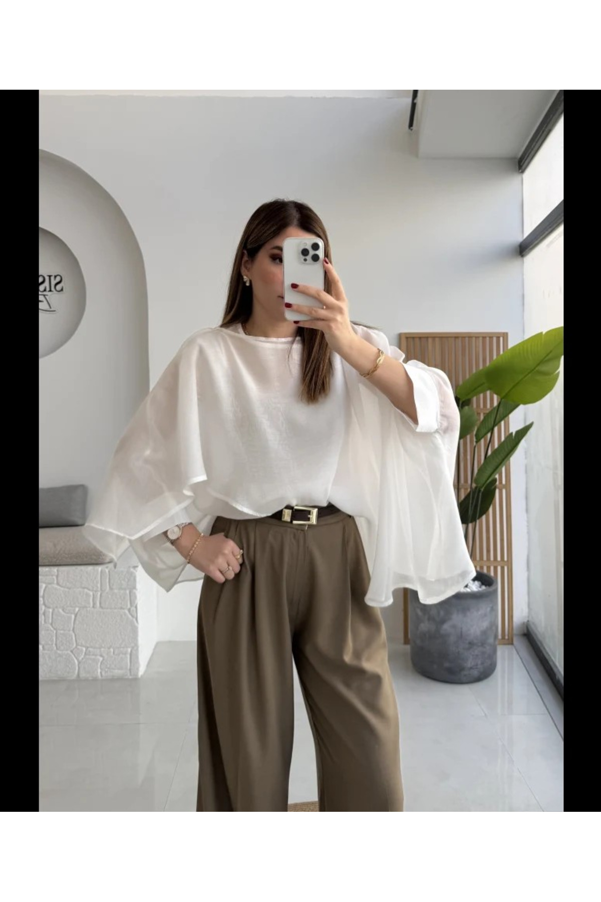 My Blog  Beyaz Uçuşan Pelerin Bluz - 5026 - Görsel 2