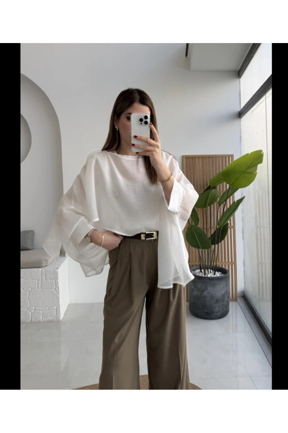 My Blog  Beyaz Uçuşan Pelerin Bluz - 5026 - Görsel 3