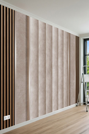 MİRAZAWALL Kavisli Dikey Panel ve Modern Ahşap Çıta Desenli Tek Parça Tekstil...