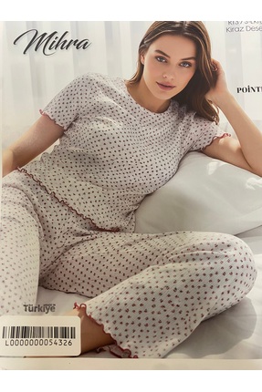 Mihra Kiraz Desen Kadın Pointel Kısa Kol Pijama Takımı