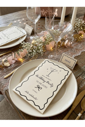 Atölyer parti davetiye kart seti (davetiye kartı+kişiye özel masa isimlik) 10...