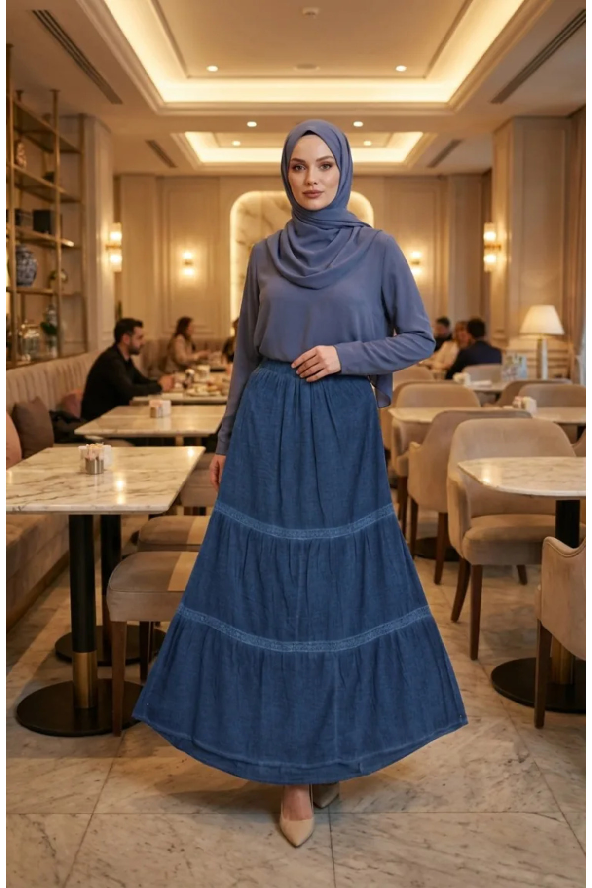 sefamerve  Otantik Etek Astarli 2017-03 İndigo - Görsel 2