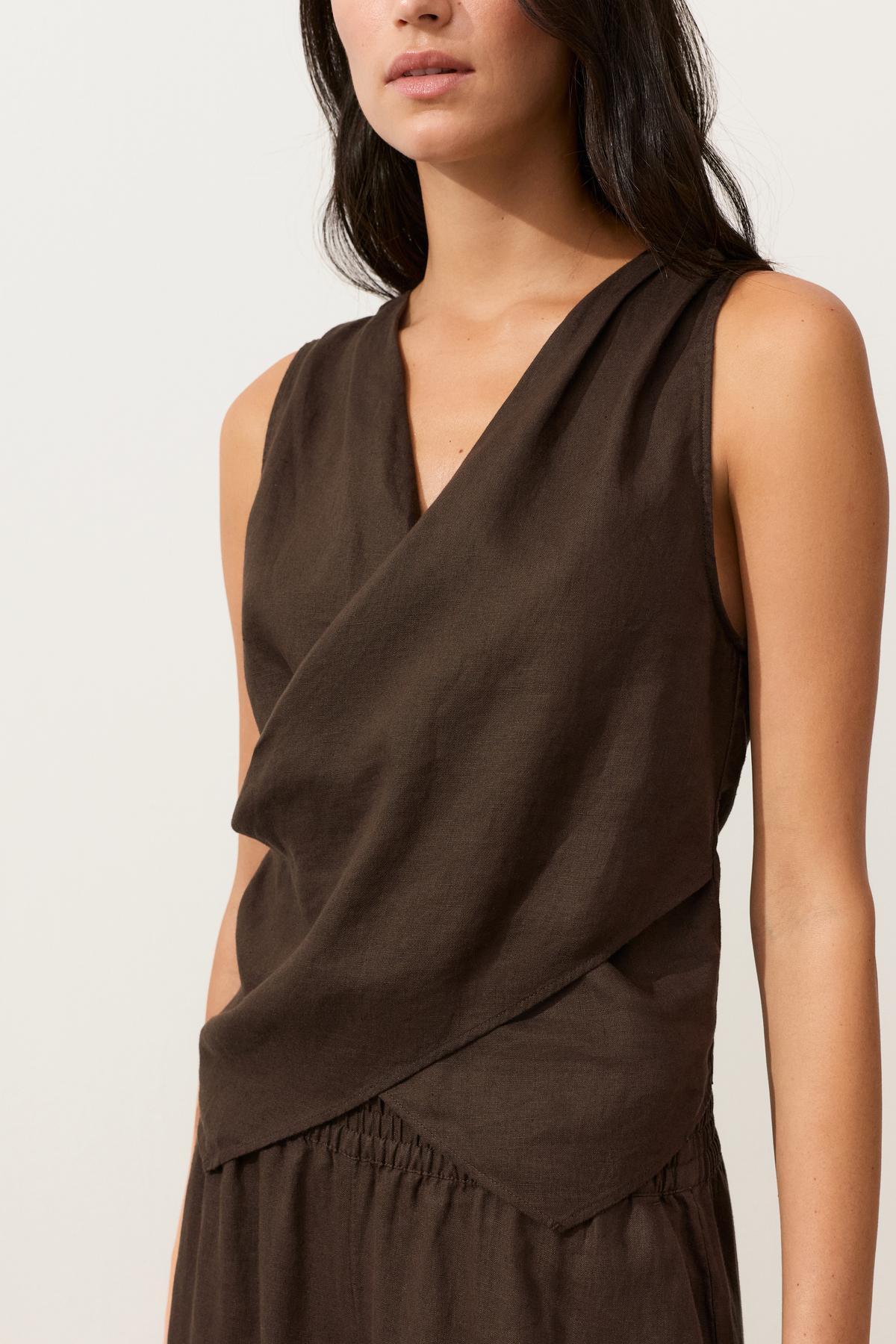 Oysho  %100 keten kruvaze Top - Görsel 4