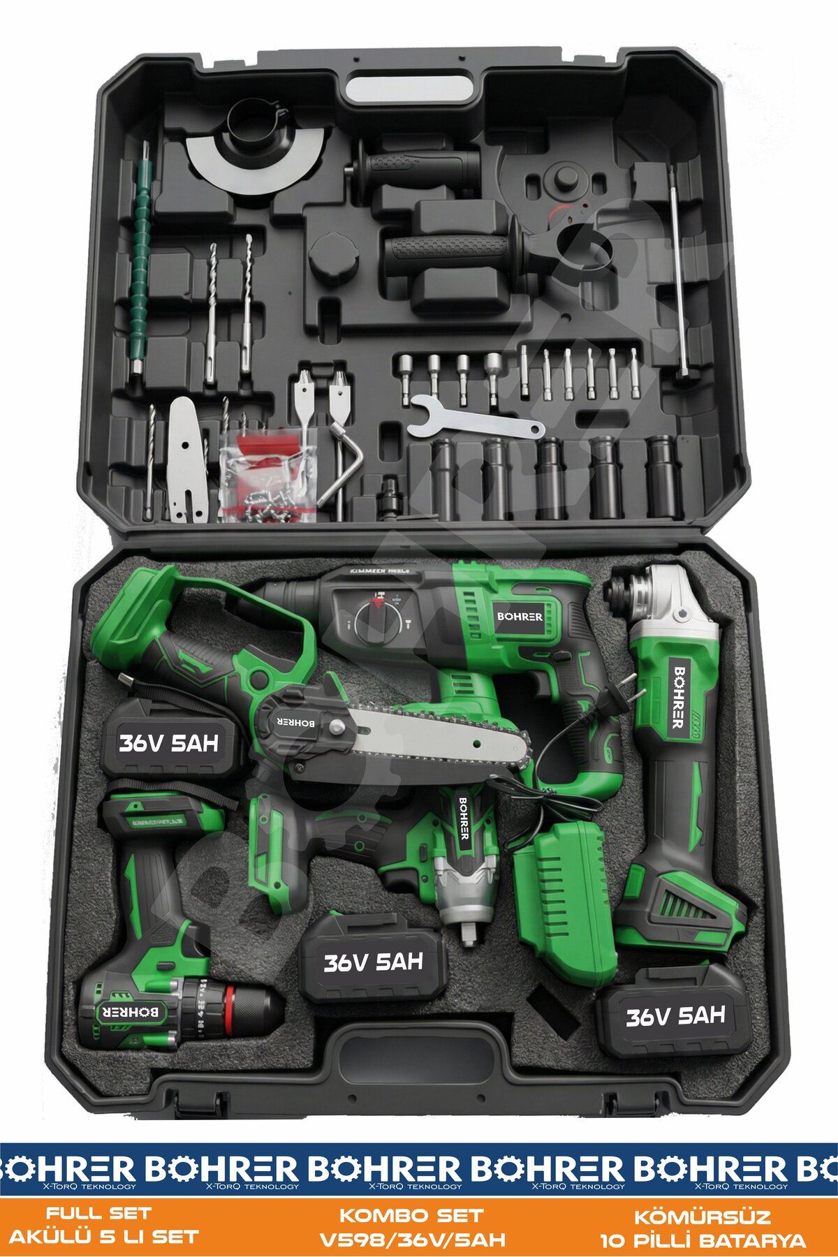 BÖHRER AKÜLÜ 3 BATARYALI BA011237 5 Lİ SET TAŞLAMA+VİDALAMA+HİLTİ+