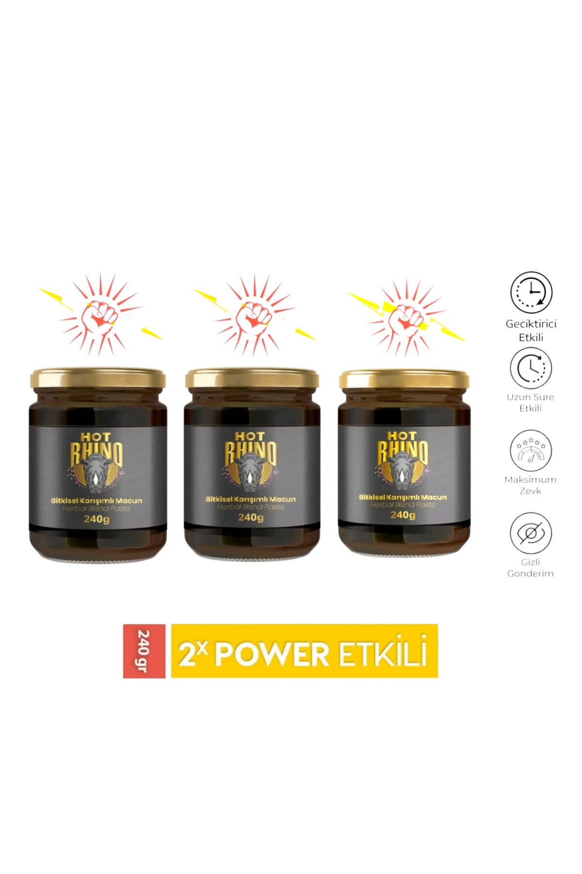 Zenvia Store Hot Rhino Bitkisel Karışımlı Macun 240 Gr X 3 Adet
